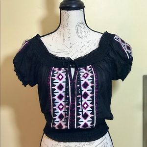 Bebe geo embroidered peasant top, XXS